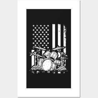 Drum Kit American Flag Drummer Musician Posters and Art